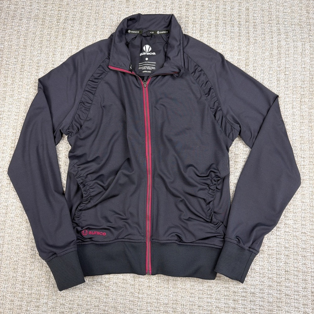 Sunice Womens L Athletic Track Jacket Ruched‎ Golf Athleisure Full Zip